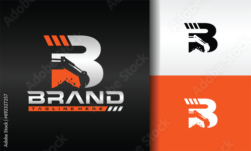 letter B excavator rock logo