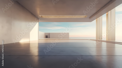 3d render of abstract futuristic architecture with empty concrete floor