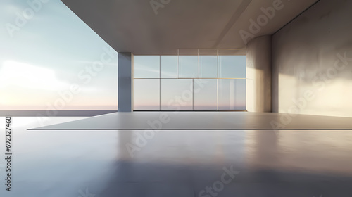 3d render of abstract futuristic architecture with empty concrete floor