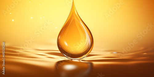 Drop of oil shine yellow cosmetic oil or cosmetic essence liquid drop fresh engine oil liquid eco nature 3d render 