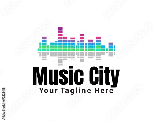 abstract music studio city bar pulse logo icon symbol design template illustration inspiration