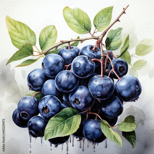 Honeyberries,watercolor,white background photo