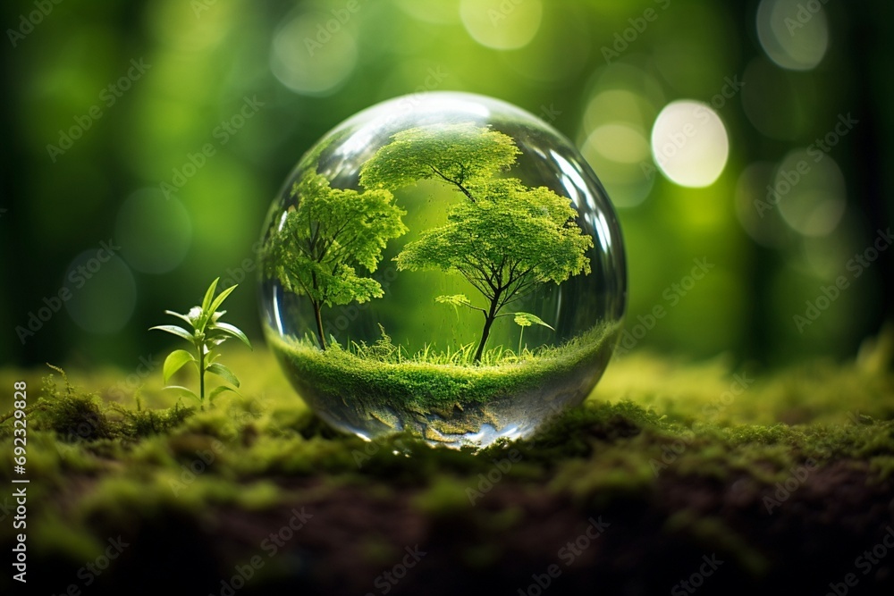 glass globe with green grass-glass globe on green grass-sphere with green grass