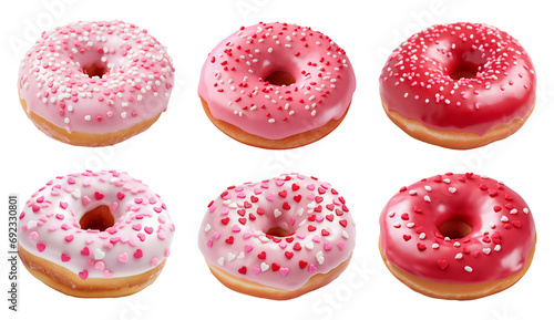 Valentine's Day holiday pink, red and white donuts isolated on transparent background	
 photo