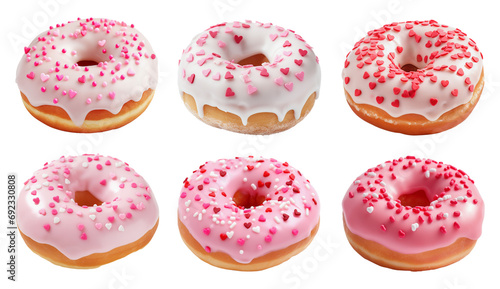 Valentine's Day holiday pink, red and white donuts isolated on transparent background	