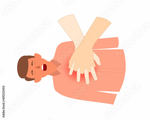 Emergency first aid CPR guy lying on ground suffering from cardiac arrest Healthcare and medicine Vector illustration.

