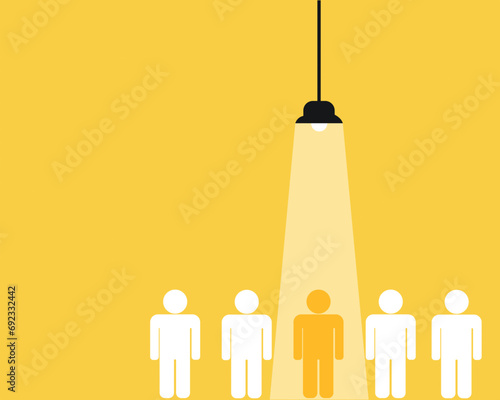 Business hiring and recruitment with spotlight on one person from crowd talent searching vector illustration.