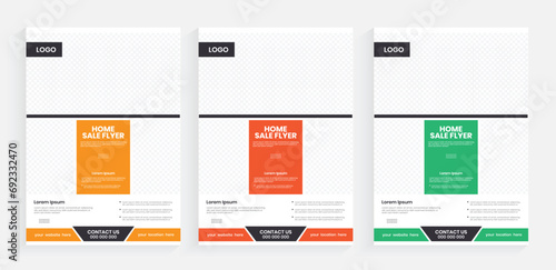 Real estate flyer design, Commercial property poster template, Home sale vector marketing leaflet, photobook, and listing handout