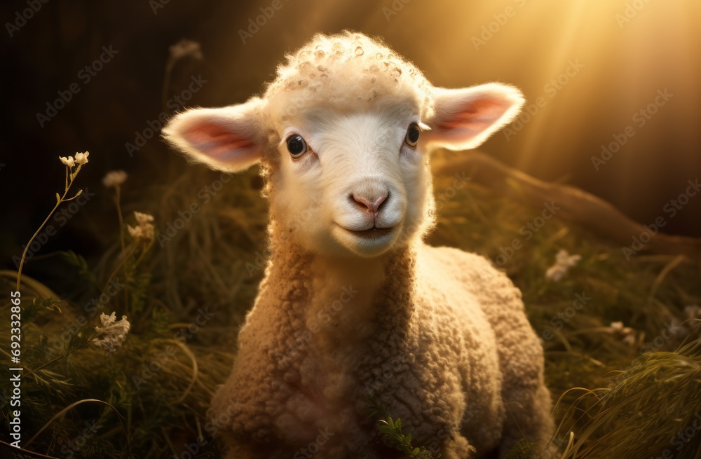 Naklejka premium Sheep in Golden Hour Sunlight