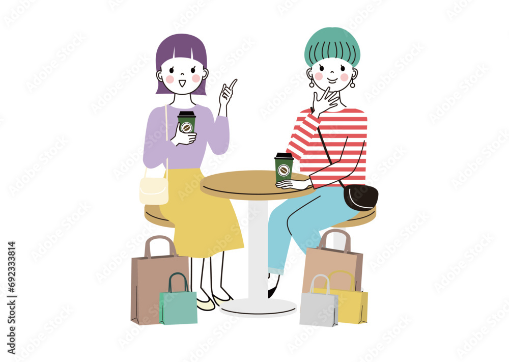 買い物とカフェを楽しむ女性たち