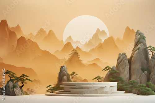 Chinese landscape painting style product display platform