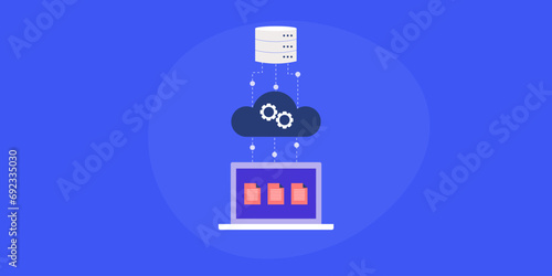 Cloud data storage, data centre and digital transmission conceptual vector illustration technology background.