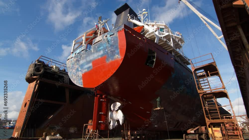 custom made wallpaper toronto digitalVessel refurbishment dock, workers apply paint in fast-motion. Aerial view ship restoration hull coating. Industrial maritime repaint, dry dock overhaul. Maritime maintenance, dockyard worker activity