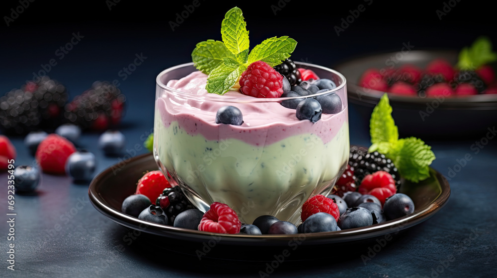 Delicious and smoothie pudding with melted topping AI Generative Delicious and smoothie pudding with melted topping AI Generative