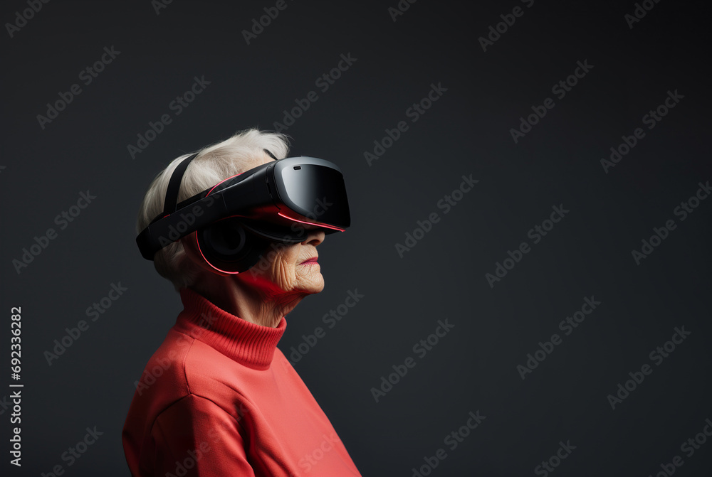 elderly lady wearing virtual reality goggles elderly lady wearing virtual reality goggles