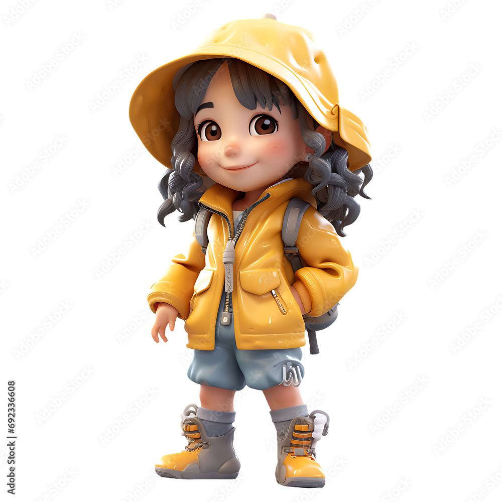 3d cartoon cute baby girl with rain gear illustration 3d cartoon cute baby girl with rain gear illustration