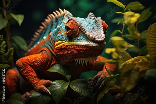 Nature s Marvel  A Majestic Chameleon Blending into Vibrant Tropical Surroundings