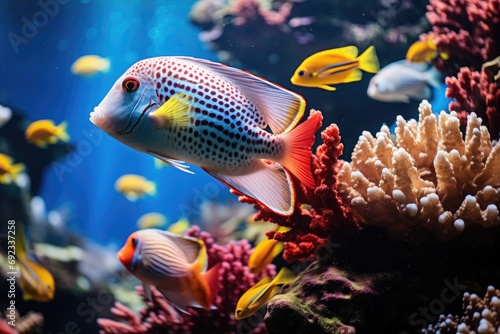 Ethereal Dance: Vibrant Tropical Fish in a Colorful Coral Reef Symphony 