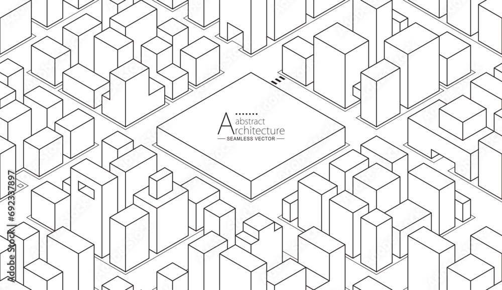 Seamless design abstract urban building line drawing. 3D illustration ...