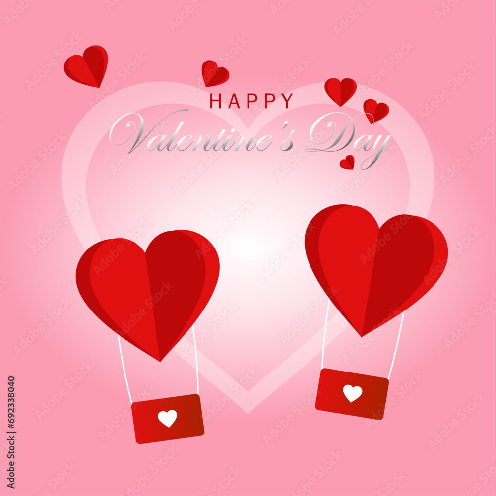 Heart parachute vector design background in paper art type. For Valentine's day's card, poster, template, cover, label etc.