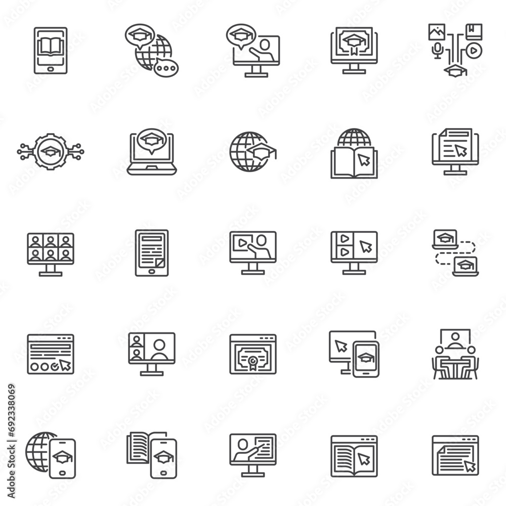 Online education line icons set