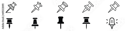 Push pin icon, Push pin icons set. Thumbtack for note attach collection. Paperclip symbol. Pushpin, pin icon vector, Push pin icon