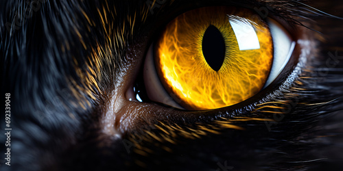 Black cat with yellow eyes, Graceful Black Cat Peering with Yellow Eyes
