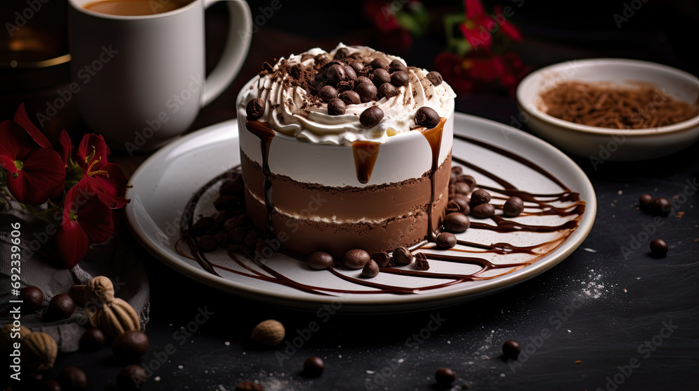 Delicious chocolate latte drink pastry with icing sugar AI Generative Delicious chocolate latte drink pastry with icing sugar AI Generative