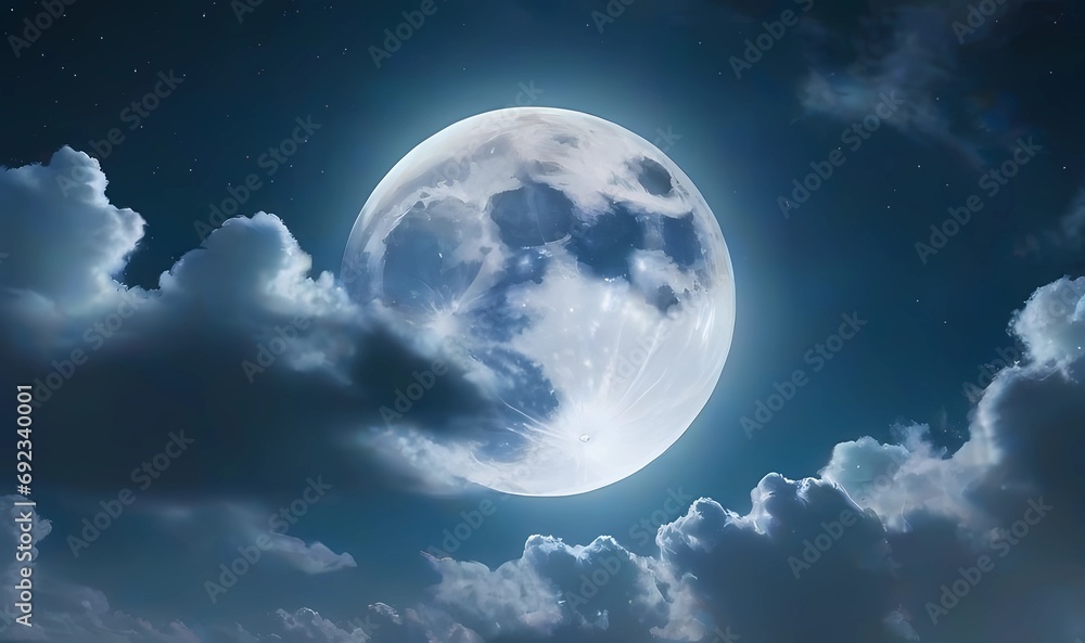 満月の空と雲イラスト