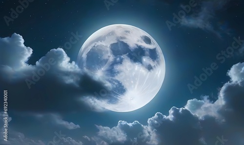 満月の空と雲イラスト