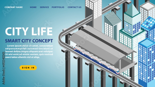 Business smart city concept and BTS Sky Train Transportation in Bangkok Cityscape Buildings Thailand, Business communication, City life, Capital, Vector illustrations.