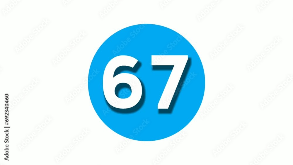 Number 67 sixty seven sign symbol animation motion graphics on white circle blue background,4k cartoon video number for video elements Number 67 sixty seven sign symbol animation motion graphics on white circle blue background,4k cartoon video number for video elements
