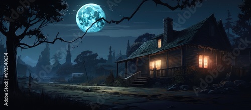 Moonlit evening near a lovely home.