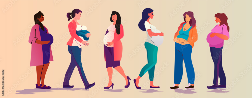 mix race pregnant women future moms standing together and discussing during meeting pregnancy motherhood expectation mix race pregnant women future moms standing together and discussing during meeting pregnancy motherhood expectation