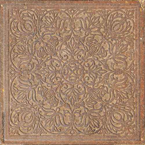 Antique Cast Iron Floor Tile with Floral Pattern