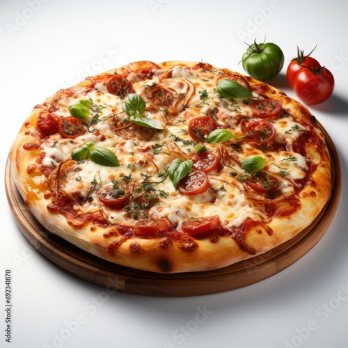 Archetype Thincrust Pizza Pie Margherita Adorned  White Background  For Design And Printing