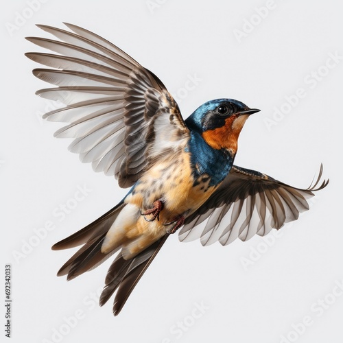 Barn Swallow Flying Wings Spread Bird, White Background, For Design And Printing © HKTArt4U
