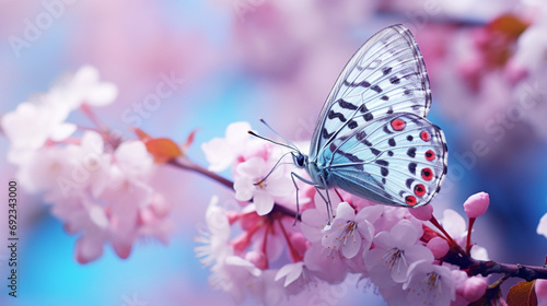 Close-up of a Pink Butterfly on a Flowering Plant