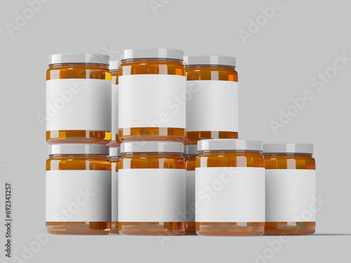 White Blank Glass Jar Container 3D Mockup with Label