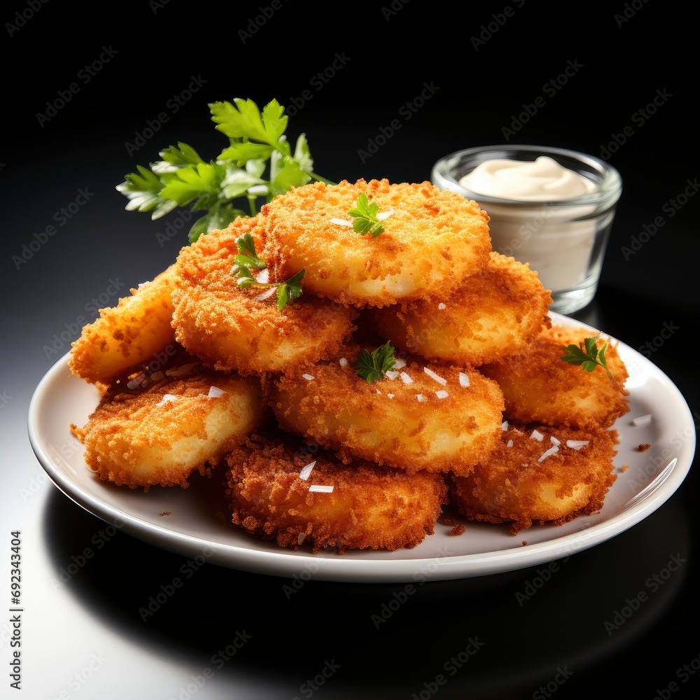 Chicken Patties Fish Cakes Fried Breadcrumbs, White Background, For Design And Printing Chicken Patties Fish Cakes Fried Breadcrumbs, White Background, For Design And Printing
