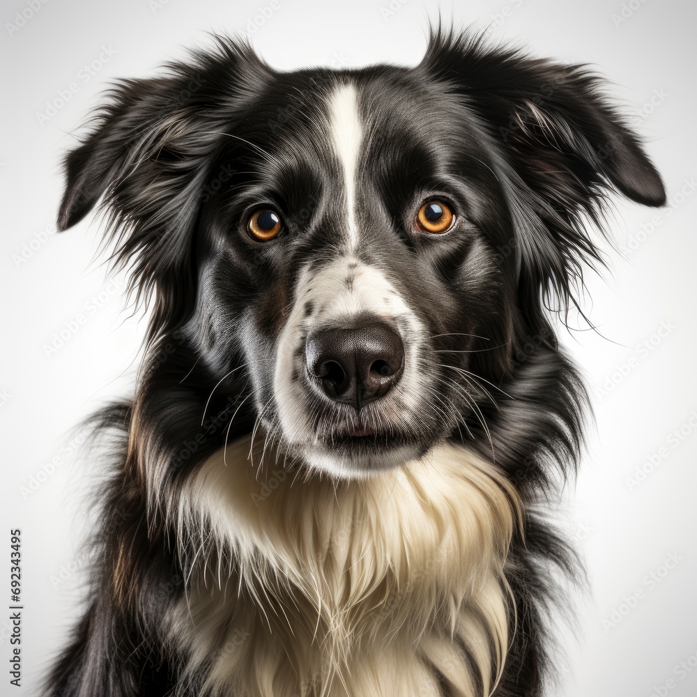 Close Border Collie White, White Background, For Design And Printing