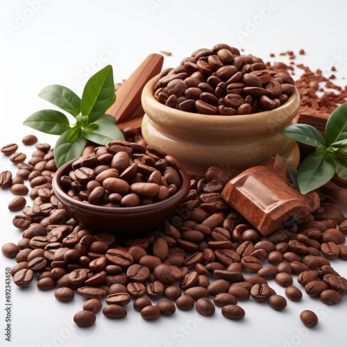 Cocoa Ingredients Beans Fresh Pod Mass, White Background, For Design And Printing