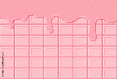 vector background with a strawberry chocolate bar and melted chocolate dripping for banners, greeting cards, flyers, social media wallpapers, etc.