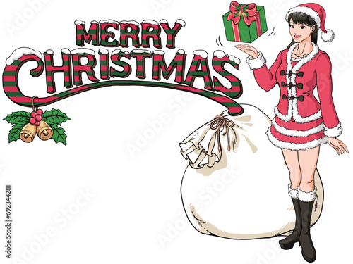 メリークリスマス・サンタのコスプレをした若い女性_ブーツボレロ