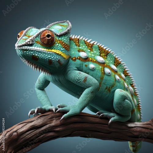 Cute Funny Chameleon Chamaeleo Calyptratus On, White Background, For Design And Printing © HKTArt4U