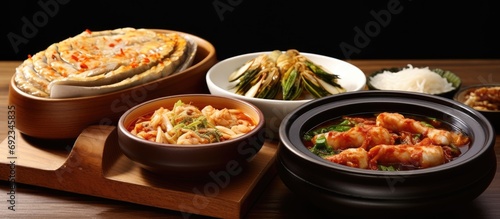 Traditional South Korean dishes include seafood pancakes and clam noodle soup.