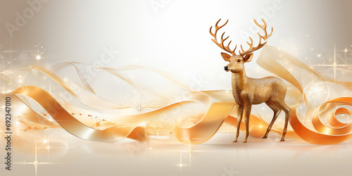 deer in the shape of a deer Christmas background with fir branches, decor on bohek background.
 photo