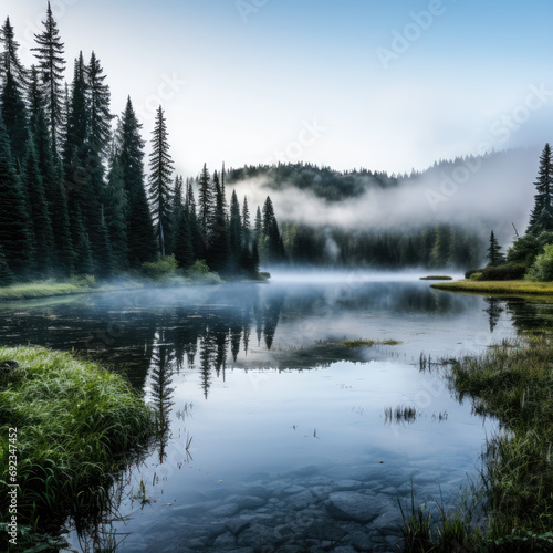 Fog's Embrace: Over Serene Lakes