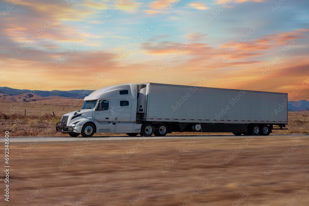 Naklejka premium California USA, Transport truck running on the highway California, 