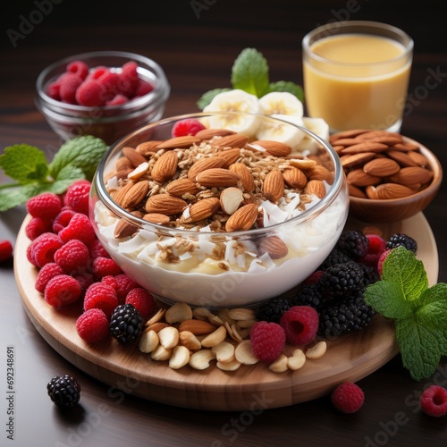 Healthy Breakfast Ingredients Homemade Granola, White Background, For Design And Printing